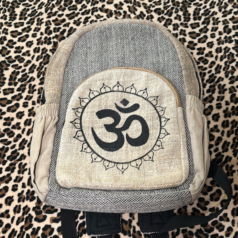 Natural Hemp OM 🕉️ AUM Backpack Bag Chakra Yoga Nepal Namaste Hike Camp Hobo